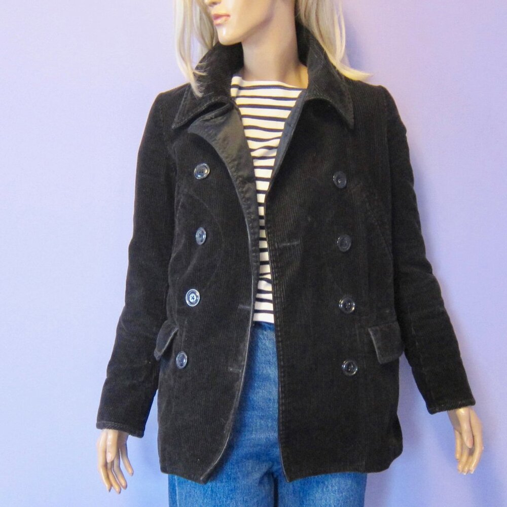 DENIM & SUPPLY Ralph Lauren Black Corduroy PEACOAT Preppy Carolyn Bessette